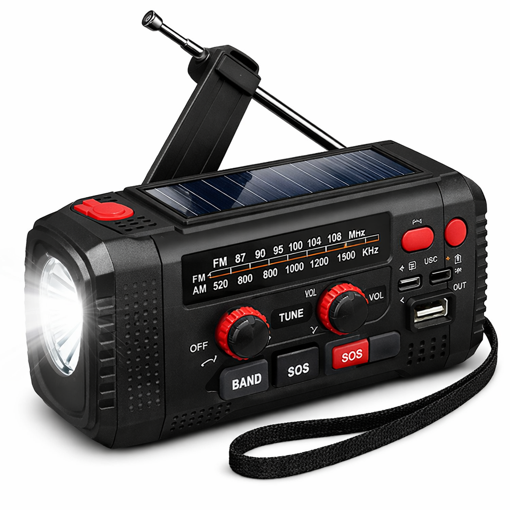 3-i-1 Pro nødradio FM Radio powerbank og lommelygte i 2026